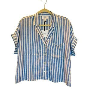 NWT dRA Clothing Blue & White Striped Textured Relaxed Fit Button Down Shirt XS